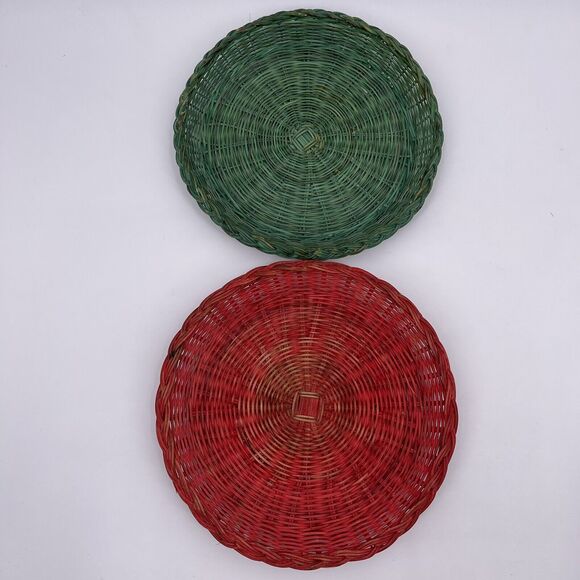 Seven Vintage 10" Wicker Paper Plate Holders BBQ Picnic Green Red Orange Lunch - Picture 3 of 8